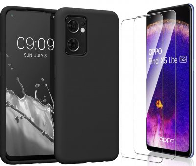 LITTLE BOUTIK Coque Silicone Noir + 2 Verres Trempes Pour Oppo Find X5 Lite