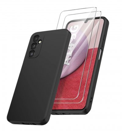 LITTLE BOUTIK Coque Silicone Noir + 2 Verres Trempes Pour Samsung Galaxy A14 4G / 5G