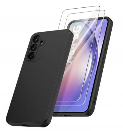 LITTLE BOUTIK Coque Silicone Noir + 2 Verres Trempes Pour Samsung Galaxy A54 5G