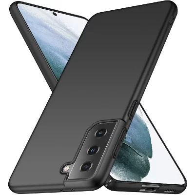 LITTLE BOUTIK Coque Silicone Noir + Verre Trempe Pour Samsung Galaxy S21 5G