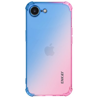 ENKAY Coque Silicone pour iPhone 16e D&eacute;grad&eacute; Bleu / Rose - Neuf