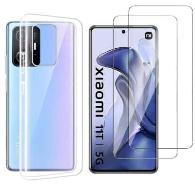 PHONILLICO Coque Silicone pour Xiaomi 11T / 11T PRO et 2 Verres Tremp&eacute; Film Protection Ecran