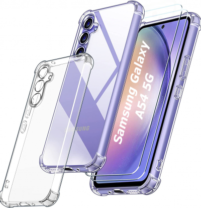 LITTLE BOUTIK Coque Silicone Transparente Angles Renforces + 2 Verres Trempes Pour Samsung Galaxy A54 5G