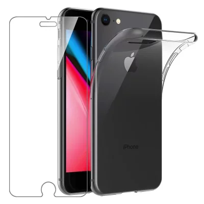 LITTLE BOUTIK Coque Silicone transparente + Verre Trempe pour iPhone 7 / iPhone 8 / SE 2020