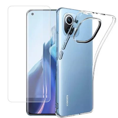 LITTLE BOUTIK Coque Silicone Transparente + Verre Trempe Pour Xiaomi Mi 11 Lite