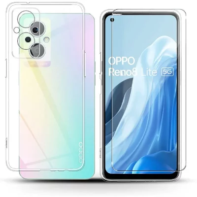 LITTLE BOUTIK Coque Silicone Transparente + Vitre Protection Ecran Pour Oppo Reno 8 Lite 5G