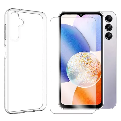 VISIODIRECT Coque Souple Transparente + Lot De 2 Verre Tremp&eacute; Pour Samsung Galaxy A14 5g/A14 4g 6.6