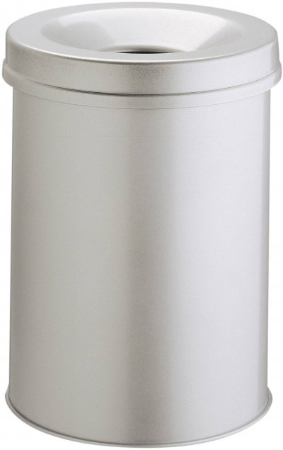 DURABLE Corbeille &agrave; papier de s&eacute;curit&eacute; &reg;, en acier, 15 litres, couvercle &eacute;touffoir, grise