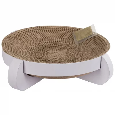 KERBL Corbeille griffoir Platinum 35x35x10cm, avec Catnip, blanc
