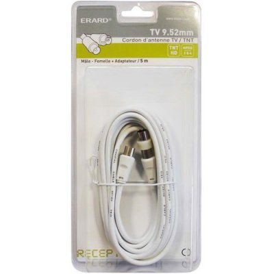 ERARD CONNECT Cordon 5m Tv 9.52mm M&acirc;le/ Femelle + Adpat.m&acirc;le/m&acirc;le