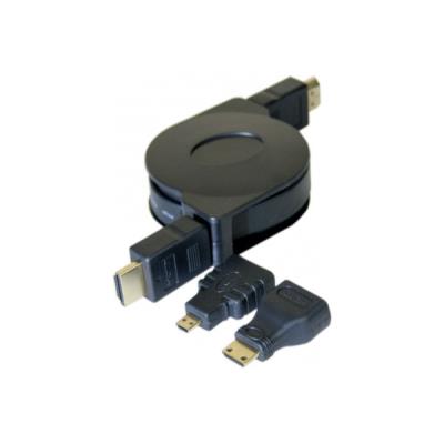 GENERIQUE Cordon HDMI&reg;HighSpeed Ethernet enroulable + adapt mini/micro
