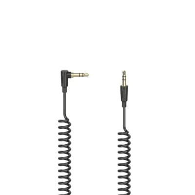 HAMA Cordon spiral&eacute;, jack m&acirc;le 3,5 mm 90 &deg;/conn . m&acirc;le, st&eacute;r&eacute;o, 0,75 m