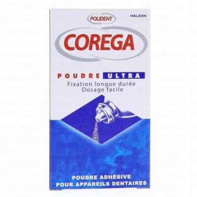 POLIDENT COREGA  poudre ultra adh&eacute;sive flacon 40g