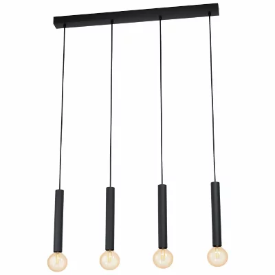 EGLO Cortenova plafonnier suspendu &agrave; 4 lampes, barre droite, noir