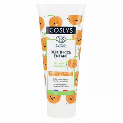 COSLYS  - Dentifrice enfant, P&ecirc;che bio (Pr&eacute;vention caries) (50 ml)