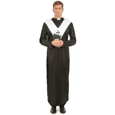 GENERIQUE Costume noir et blanc de pr&ecirc;tre d&eacute;guisement homme d'&eacute;glise Taille unique 