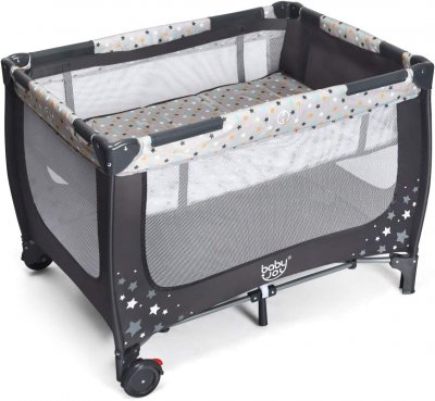 COSTWAY  Lit Parapluie Pliant B&eacute;b&eacute; 0-36 Mois 3 En 1 Avec Matelas Roulettes Sac