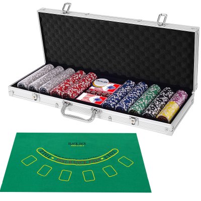 COSTWAY  Mallette de Poker - 500 Jetons - 2 Jeux de Cartes - 5 D&eacute;s - 3 Boutons - Etui en Aluminium