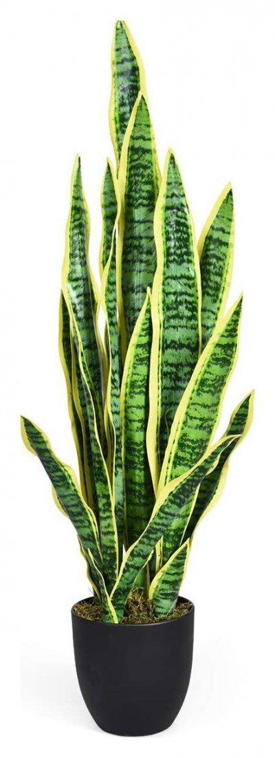 COSTWAY  Plante Artificielle D&eacute;co. Interieur Sansevieria Trifasciata Bord Jaune Avec Pot