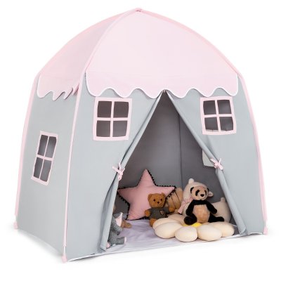 COSTWAY  Tente de Jeu pour Enfants 3 Ans + avec Tapis Antid&eacute;rapant et Sac de Transport Rose/Beige