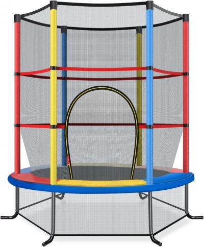 COSTWAY  Trampoline De Jardin Pour Enfants &Oslash;165 &times; 1,60h Cm Avec Filet De Protection