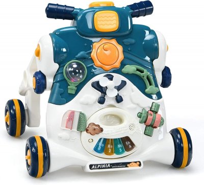COSTWAY  Trotteur 3 En 1 Pousseur Pour B&eacute;b&eacute; Avec Lumi&egrave;re Et Musique Activit&eacute;s D'eveil
