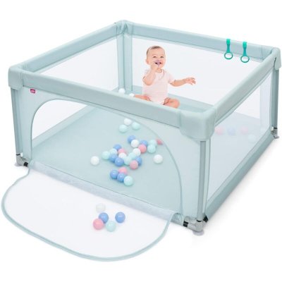 COSTWAY Parc B&eacute;b&eacute; Portable 120x120x68CM avec 50 Boules Color&eacute;es 3 Ans + Bleu