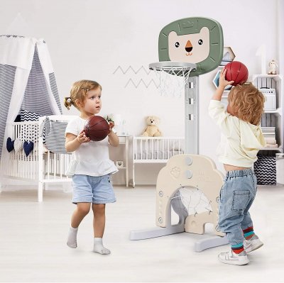 COSTWAY Support de Basket Multifonctionnel 3-en-1 Hauteur Ajustables de 110 &agrave; 149cm Vert et Beige