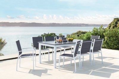CONCEPT USINE C&ocirc;t&eacute; Lounge Ensemble de jardin 1 table & 8 chaises Malaga blanc T.U