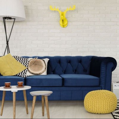 COTECOSY  - Grand canap&eacute; 3 places Chesterfield Velours Bleu - Bleu