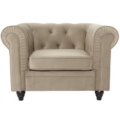 MENZZO Cotecosy - Grand fauteuil Chesterfield velours Taupe - Taupe