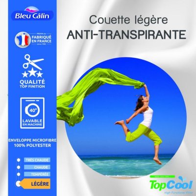 BLEU CALIN Couette anti transpirante 200 gr/m&sup2; 220 x 240 cm pour lit 2 places 140 x 190 cm &agrave; 160 x 200 cm