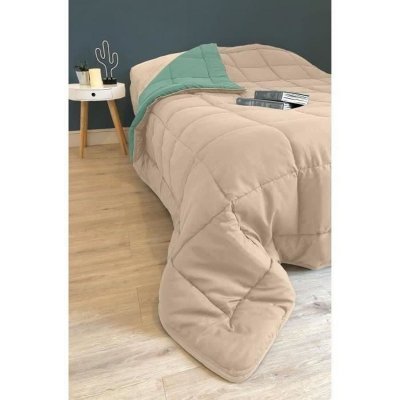 TOISON D OR Couette Microfibre 400g/m2 CALGARY - 200 x 200 cm - Gris galet et Vert lac