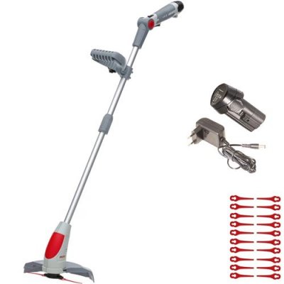 IKRA Coupe bordure &agrave; batterie 12V Lithium 2,5Ah - Chargeur 12V - 20 Couteaux en nylon Inclus 