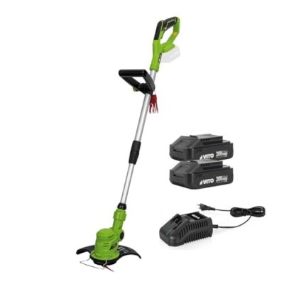 VITO GARDEN Coupe Bordure sans fil 20V VITO EGO LI + 2 Batteries 2AH + Chargeur + Jeu de 20 lames coupantes