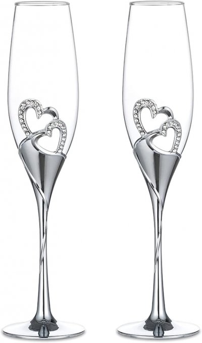 VENDOS85 Coupe de champagne d'amour en cristal et m&eacute;tal