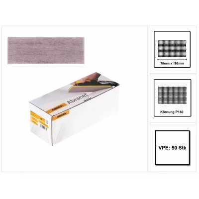 MIRKA Coupes abrasives auto-agrippantes Abranet 70 x 198 mm  Grain: 180