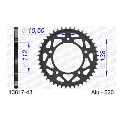 AFAM Couronne  43 dents alu pas 520 type 13817 Yamaha YZF-R1M