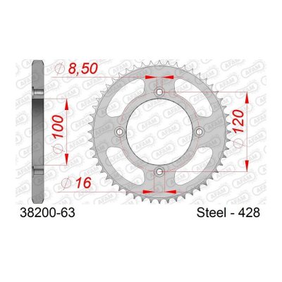 AFAM Couronne  63 dents acier standard pas 428 type 38200