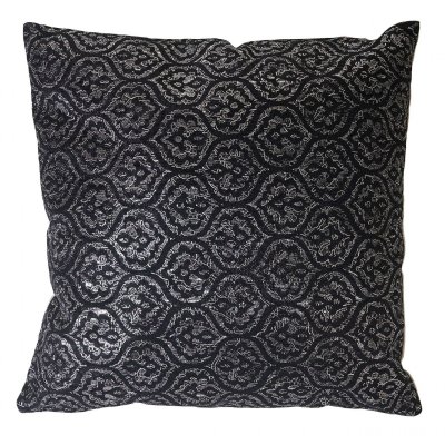 Coussin de d&eacute;coration aspect baroque noir effet brillant 45x45cm