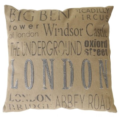 Coussin de d&eacute;coration London marron pierres scintillantes 45x45cm