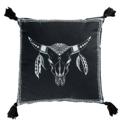 PARIS PRIX Coussin D&eacute;co &agrave; Pompons ""Mohicana"" 40x40cm Noir