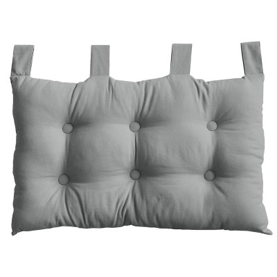 Coussin t&ecirc;te de lit en coton et pattes boutonn&eacute;es - Gris - 70 x 45 cm