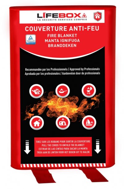LIFEBOX Couverture anti feu  - L1,2 x H1,2 m - &eacute;touffe le d&eacute;part de flammes - gris