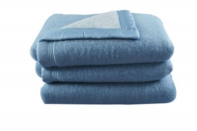 Couverture double face en 100% laine - Azur - 180 x 240 cm