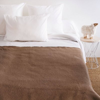 Couverture double face en 100% laine - CHAMOIS - 220 x 240 cm