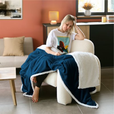 VIVEZEN Couverture, plaid polaire 150 x 200 cm en flanelle et sherpa ultra doux - Bleu