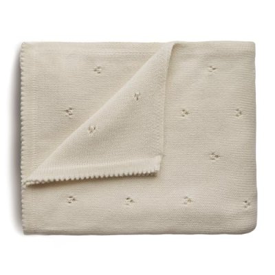 MUSHIE Couverture tricot&eacute;e en coton bio Pointelle Ivory (100 x 80 cm)