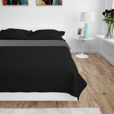 VIDAXL Couvre-lit &agrave; double face matelass&eacute; 220 x 240 cm Gris et noir