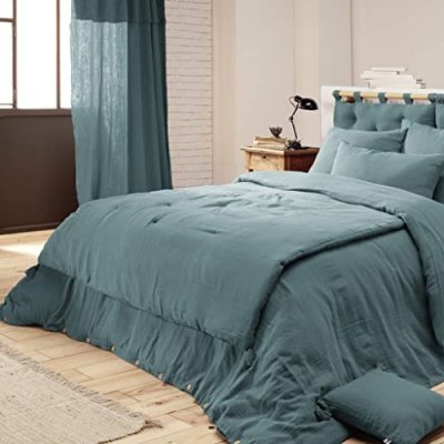 GENERIQUE Couvre-lit double gaze de coton bleu canard 90x200 cm